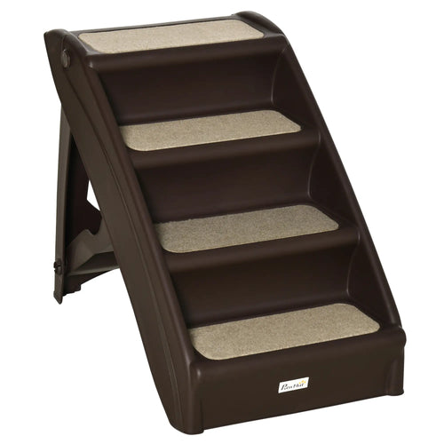 4-Level Portable Pet Stairs, Foldable Dog Ramp, Lightweight Cat Steps, Nonslip Mats, Dark Brown