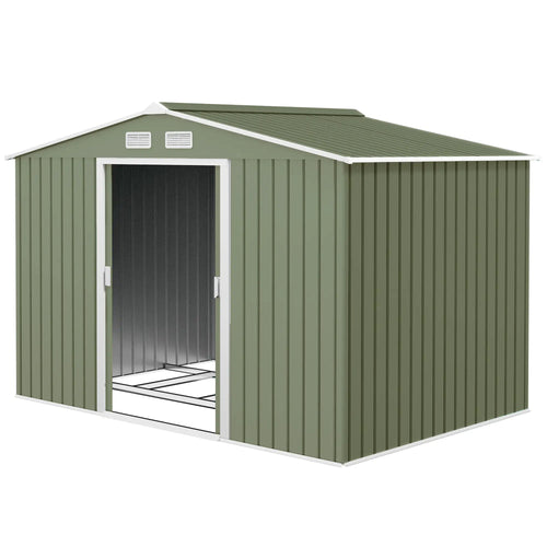 9.1'x6.4'x6.3' Garden Storage Shed, Foundation Kit, Double Doors, Light Green