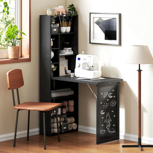 Fold-Out Convertible Office Desk, Wall Mount Computer Desk, Blackboard, Side Shelf, Black Computer Desks Black at Gallery Canada
