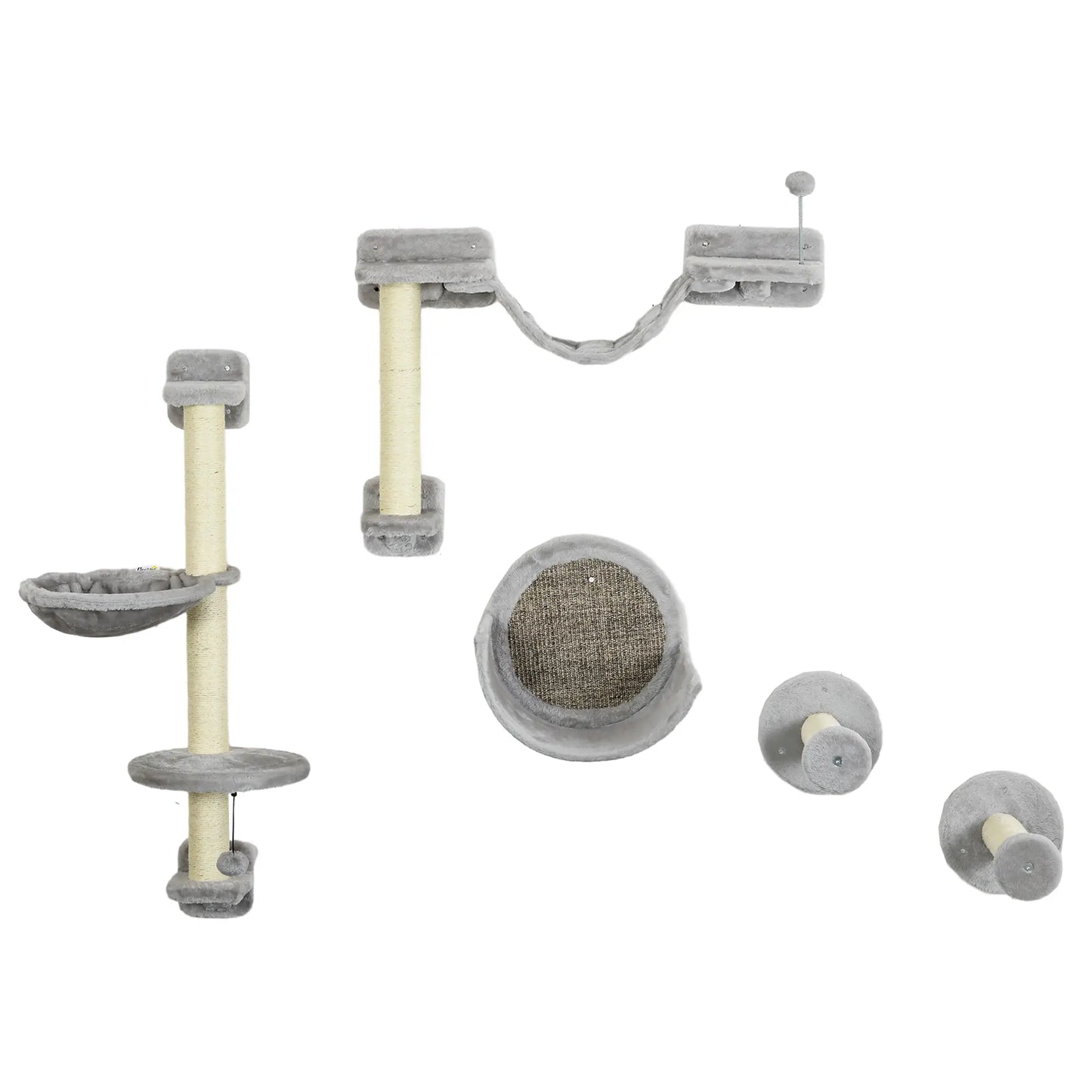 5PCs Cat Wall Shelves, Hammock, Scratching Posts, Perches, Ladder, Light Grey Cat Climbing Wall Light Grey, Beige at Gallery Canada