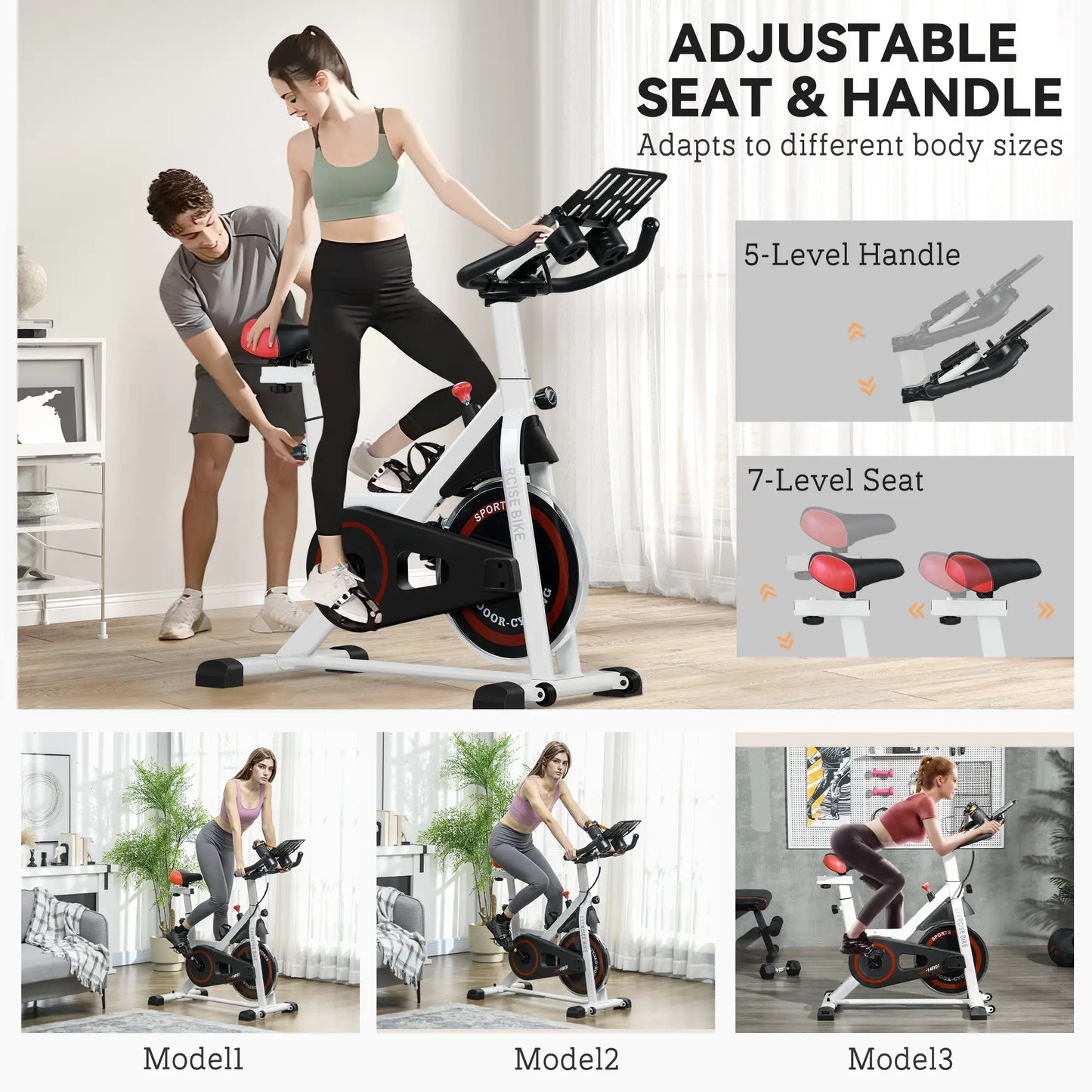 Adjustable Upright Exercise Bike, LCD Display, Indoor Cycling, Adjustable Resistance, White Exercise & Stationary Bikes at Gallery Canada