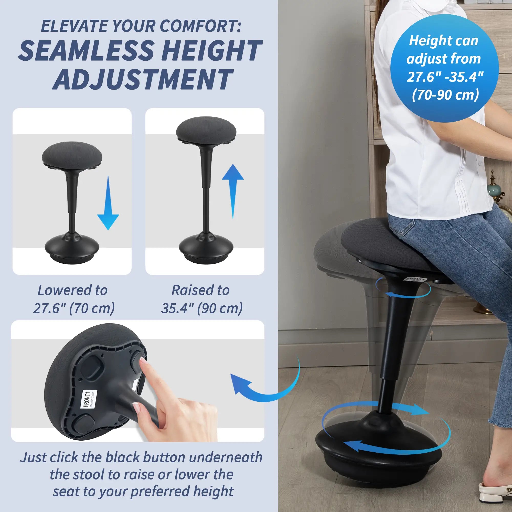 Swivel Standing Desk Chair, Backless Wobble Stool, Adjustable Ergonomic Stool Office Chairs at Gallery Canada