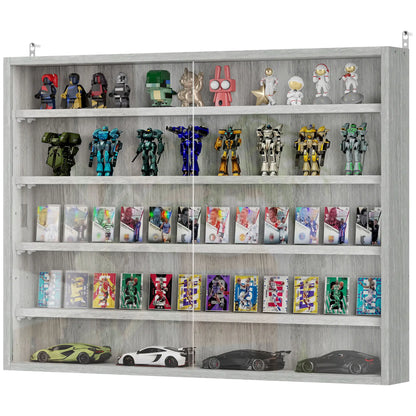 5-Tier Glass Display Cabinet, 2 Doors, 4 Adjustable Shelves, Grey Display Bookshelves at Gallery Canada