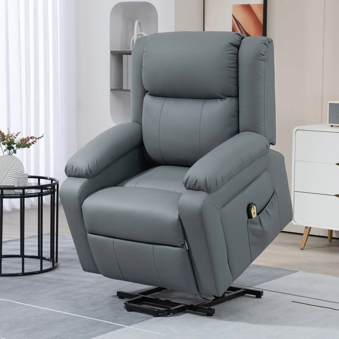 Electric Recliner Chair, PU Leather, Remote, Side Pockets, Grey Electric Power Lift Chairs at Gallery Canada