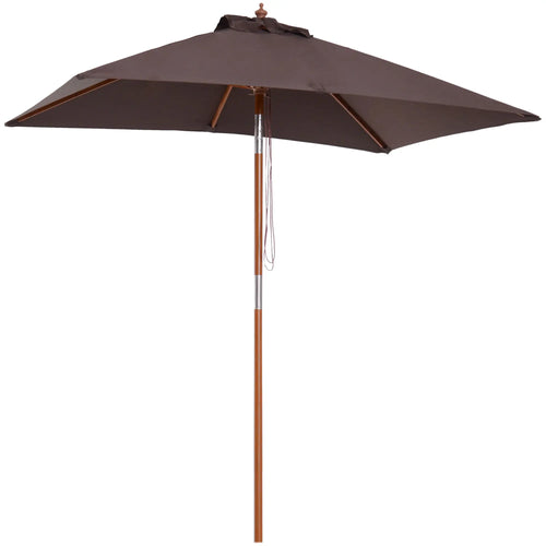 6.6x5ft Square Market Parasol, Wooden Patio Umbrella, Tilt Mechanism, 6 Bamboo Ribs
