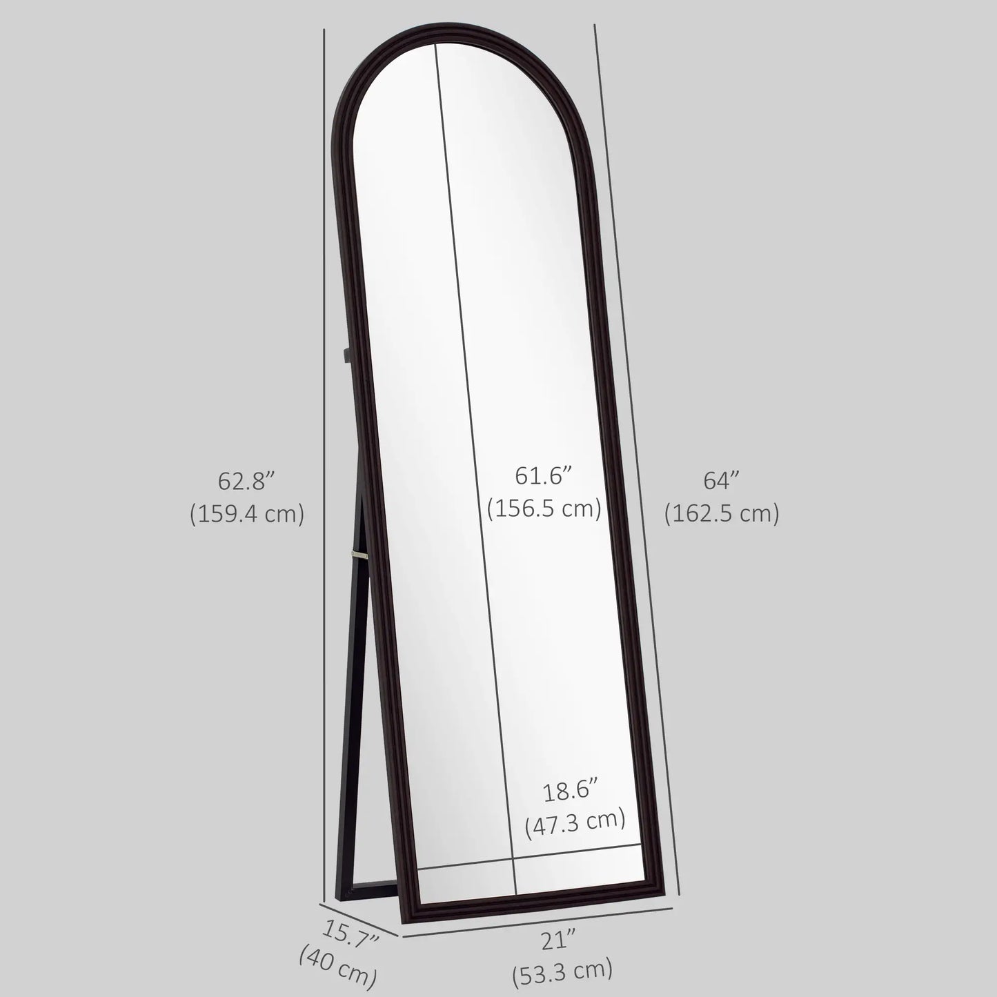 64" x 21" Full Length Mirror, Arched, Brown Wood Grain, Brown Full Length Mirrors at Gallery Canada