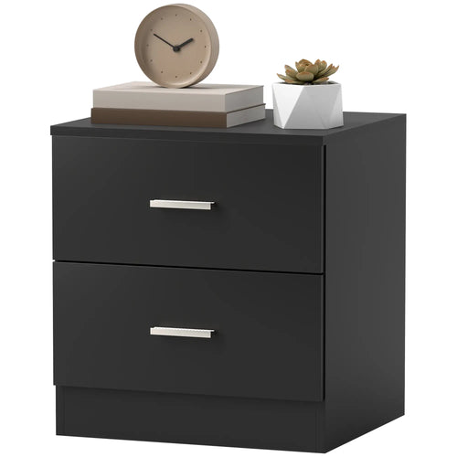 Modern Bedside Table, 2 Drawers, Nightstand for Bedroom, Black