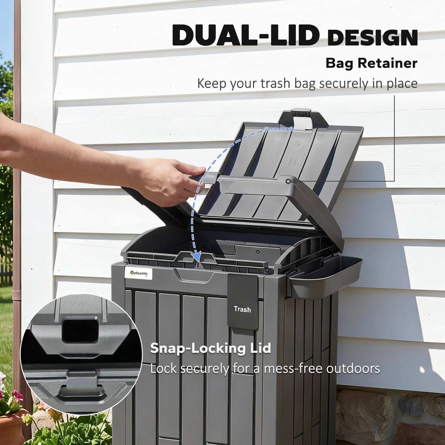 29 Gallon Outdoor Garbage Bin, Dual Lid, Ashtray Drip Tray, Grey Garden Accessories at Gallery Canada