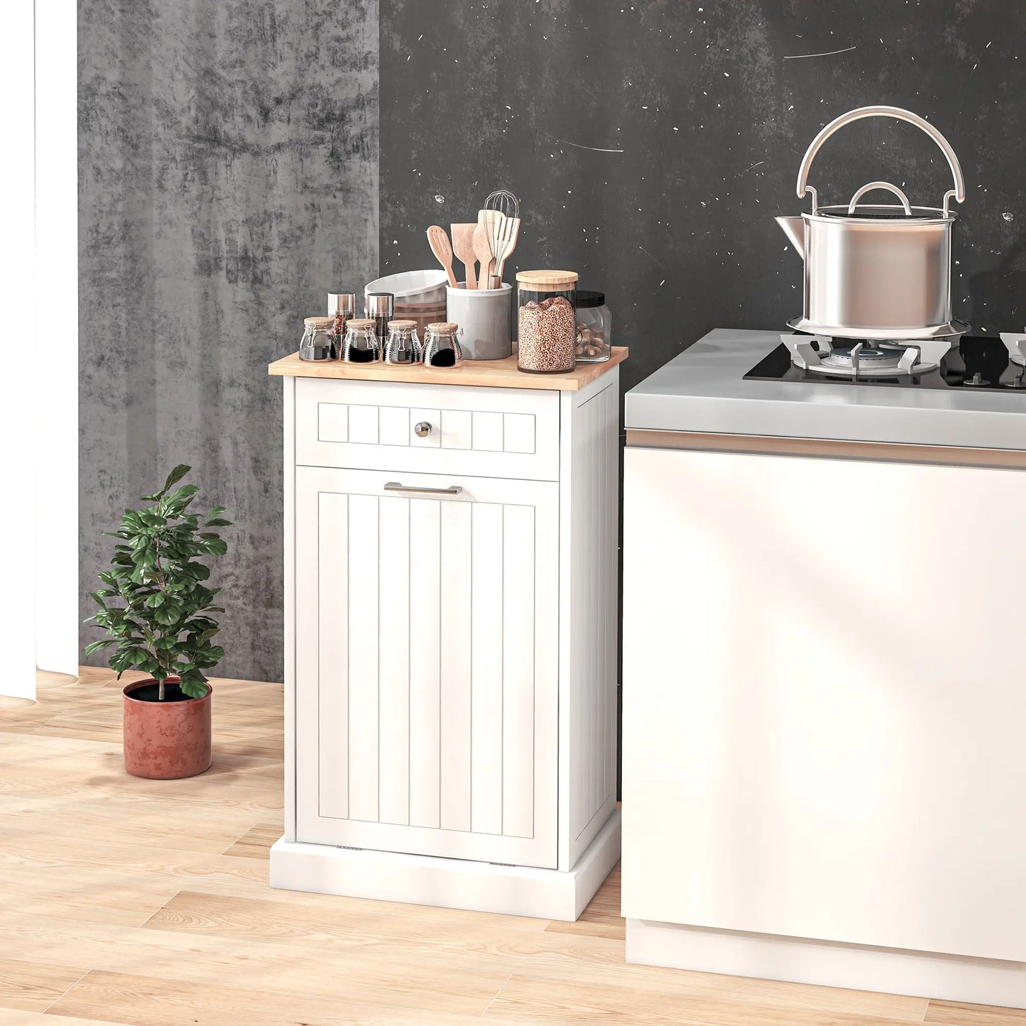 Kitchen Tilt Out Trash Bin Cabinet, Free Standing, White Storage Cabinets at Gallery Canada