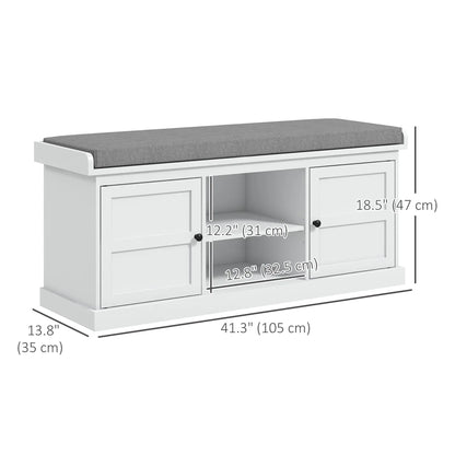 Shoe Storage Bench with Cushioned Seat, 2 Cabinets, Adjustable Shelf, White Shoe Storage Cabinets & Racks at Gallery Canada