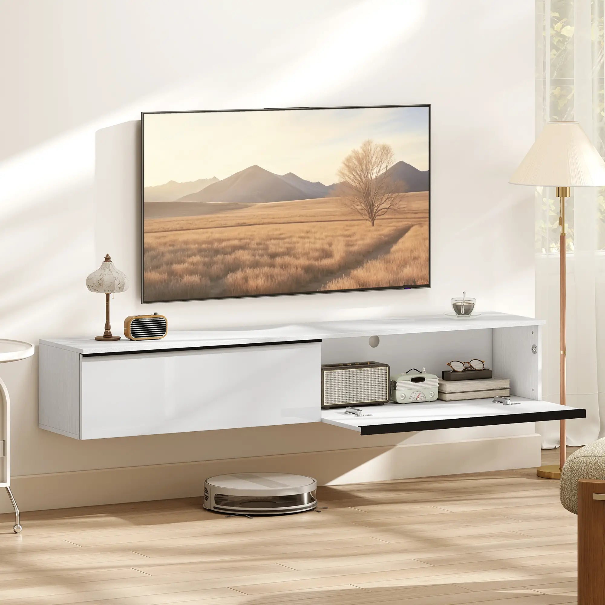 Wall Mounted TV Stand, Floating Cabinet, For TVs Up To 80