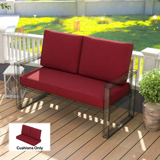 2 Seater 5" Thick Outdoor Seat Cushions, 7" Backrest, Wine Red