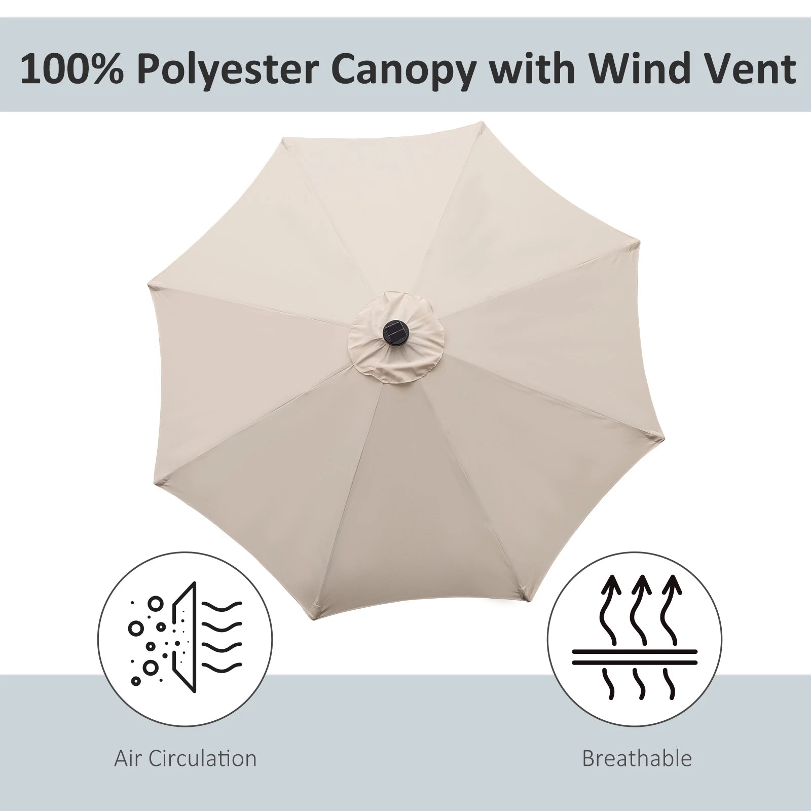 8.8ft Solar Patio Umbrella, 24 LED Lights, Tilt Canopy, Cream Sun Umbrellas at Gallery Canada