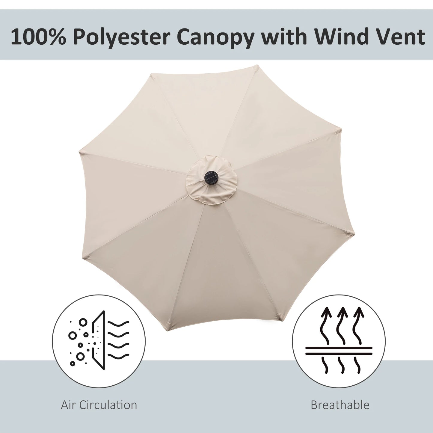 8.8ft Solar Patio Umbrella, 24 LED Lights, Tilt Canopy, Cream Sun Umbrellas at Gallery Canada