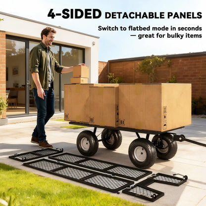 Steel Garden Cart, Removable Liner, Quick-Release Sides, 10" Wheels, 660lbs, Green Folding Garden Carts at Gallery Canada
