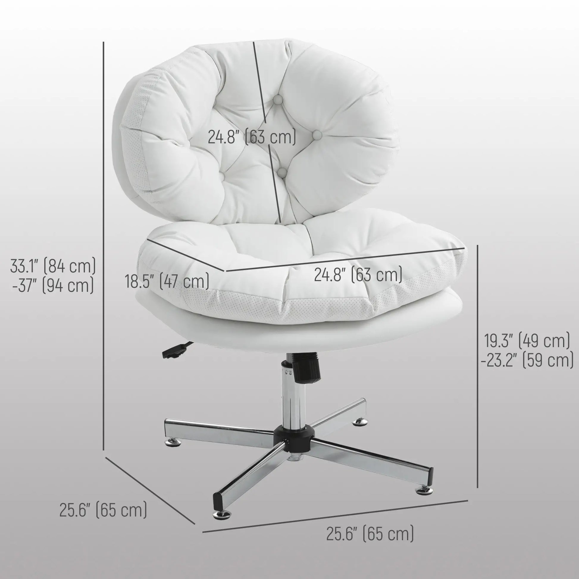 Armless Office Chair, Wide Padded Seat, Adjustable Height, White Task Chairs at Gallery Canada