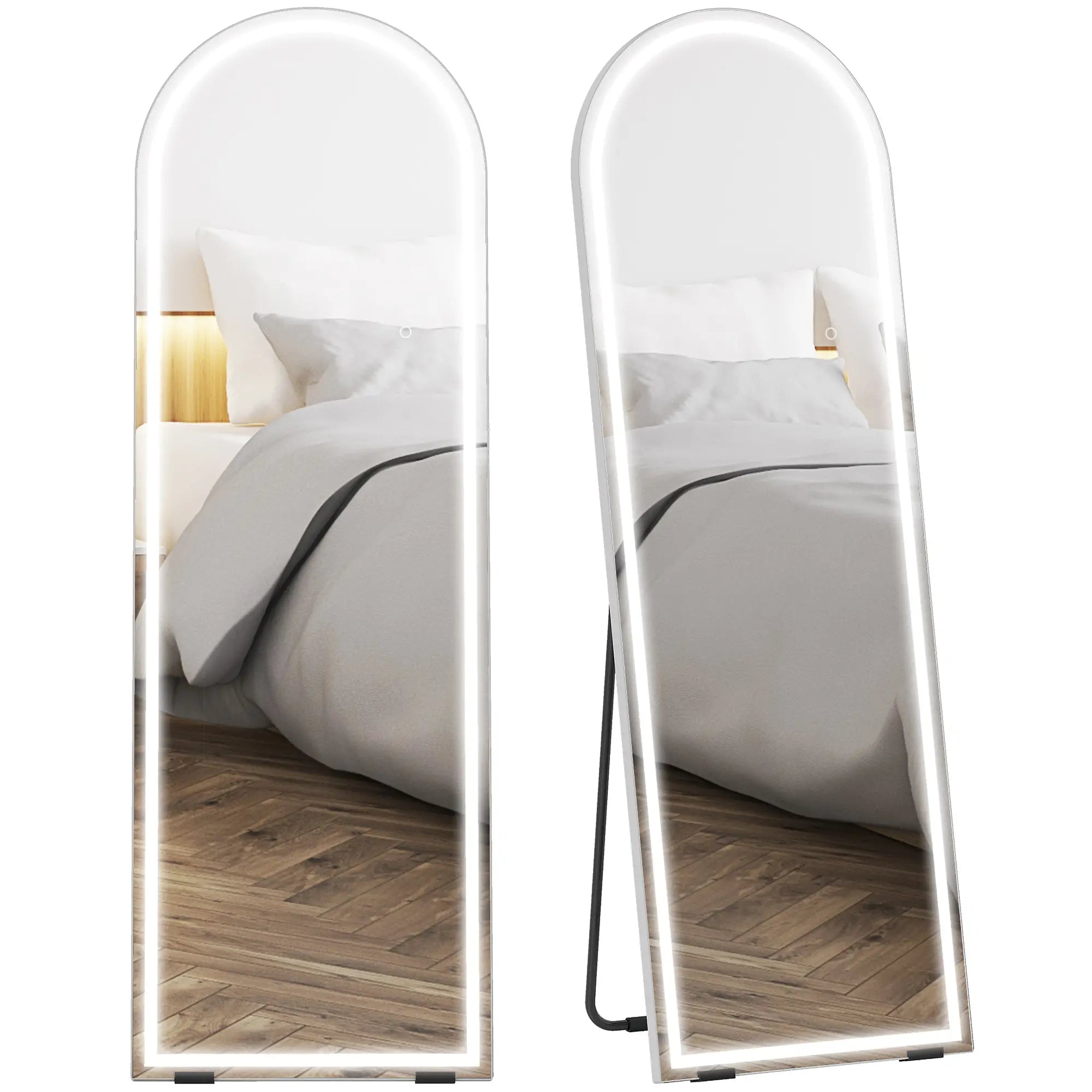 Free Standing Mirror, Dimmable 3 Color LED Lights, 64