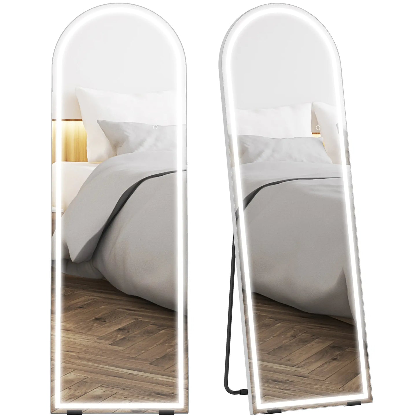 Free Standing Mirror, Dimmable 3 Color LED Lights, 64" x 21", Silver Full Length Mirrors at Gallery Canada