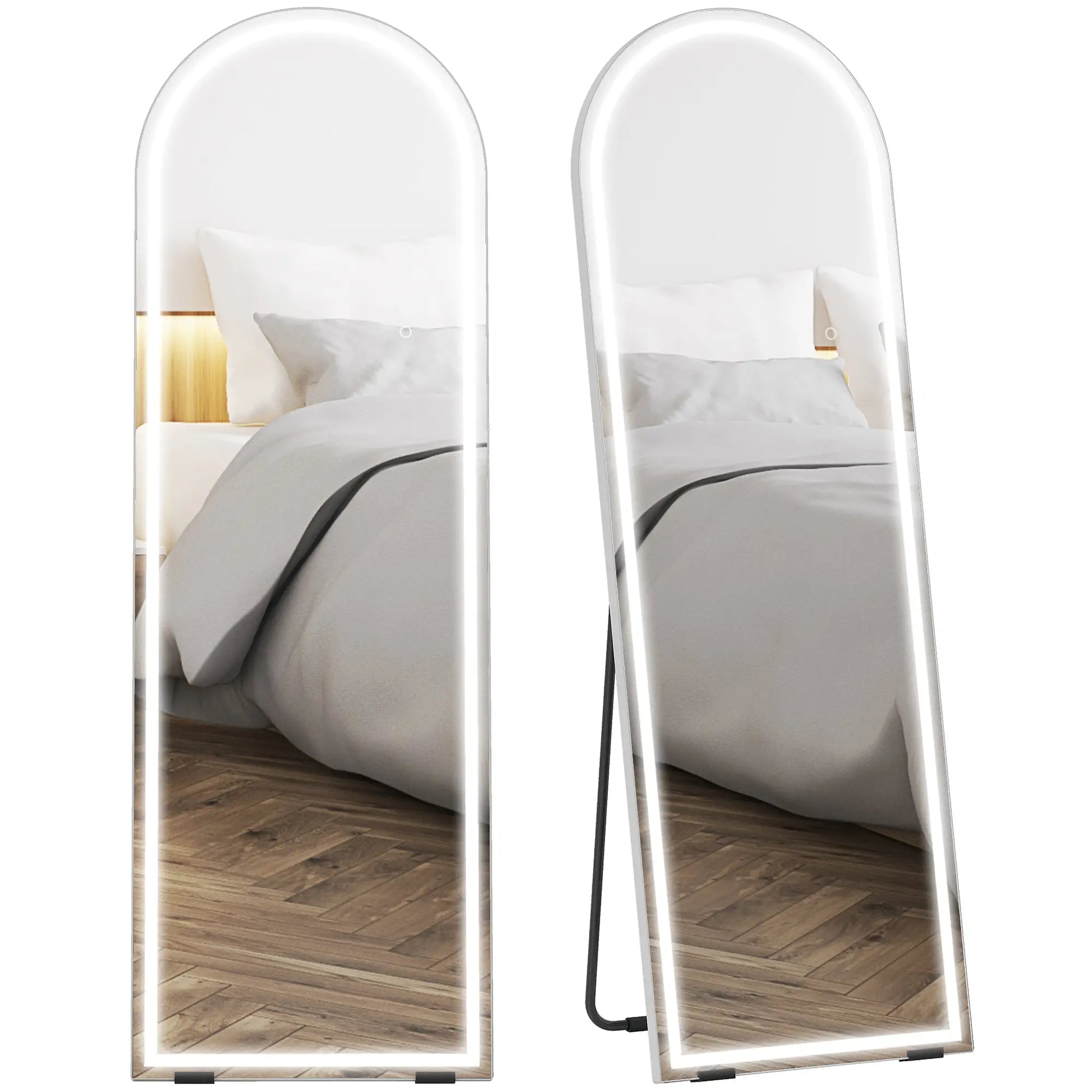 Free Standing Mirror, Dimmable 3 Color LED Lights, 64" x 21", Silver Full Length Mirrors at Gallery Canada