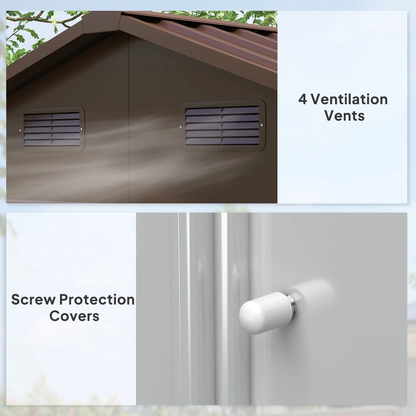 7.7' x 6.5' Metal Garden Shed, Ventilation, Dark Brown Wood Grain Sheds at Gallery Canada