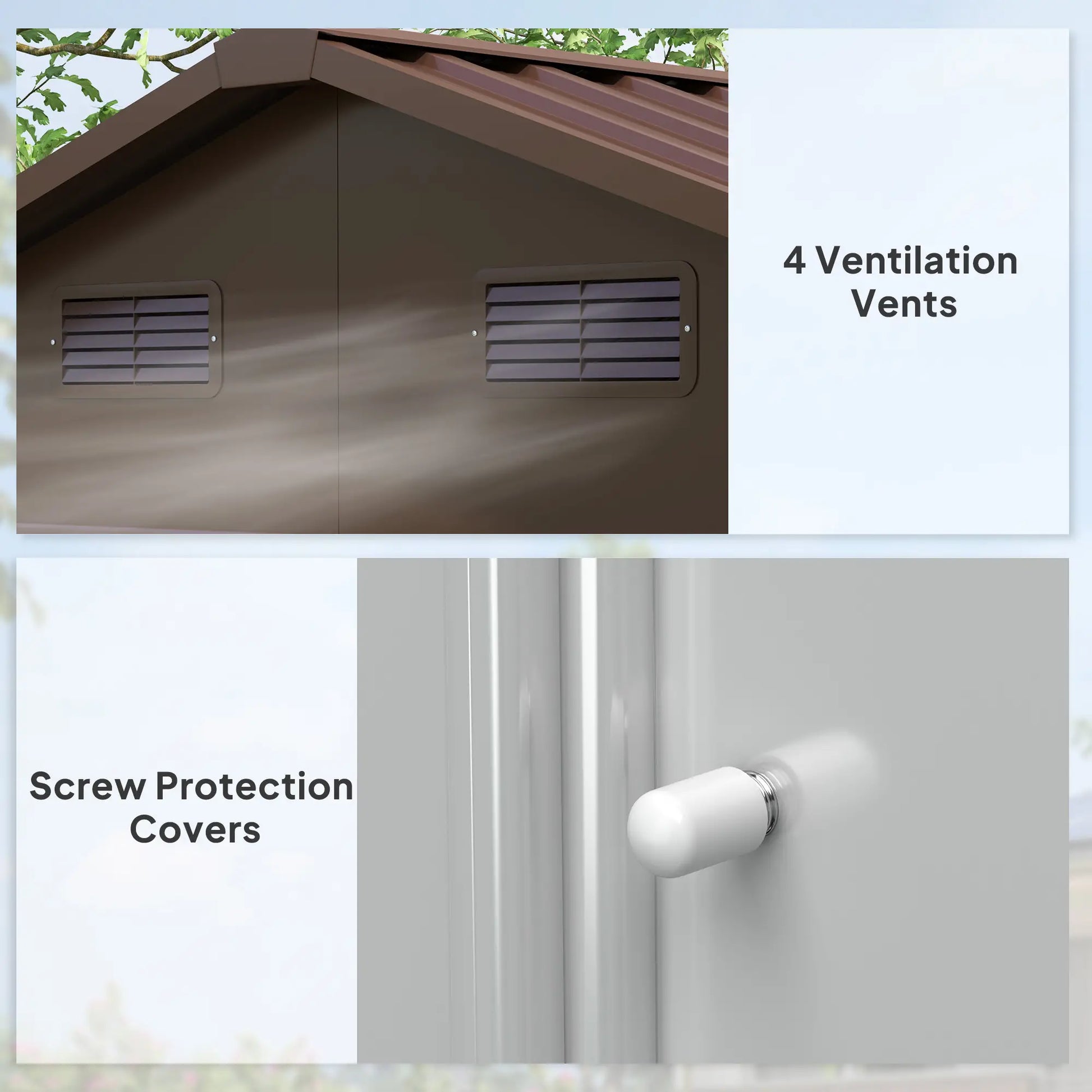 7.7' x 6.5' Metal Garden Shed, Ventilation, Dark Brown Wood Grain Sheds at Gallery Canada