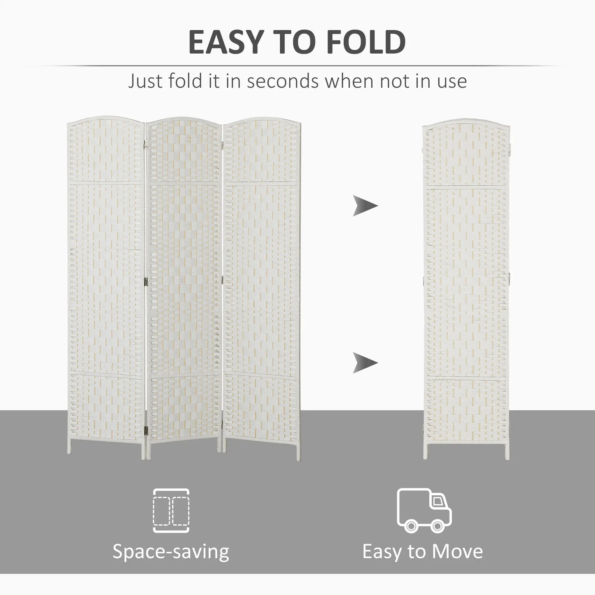 6ft Folding Room Divider, 3 Panel Wooden Partition, White Room Dividers at Gallery Canada