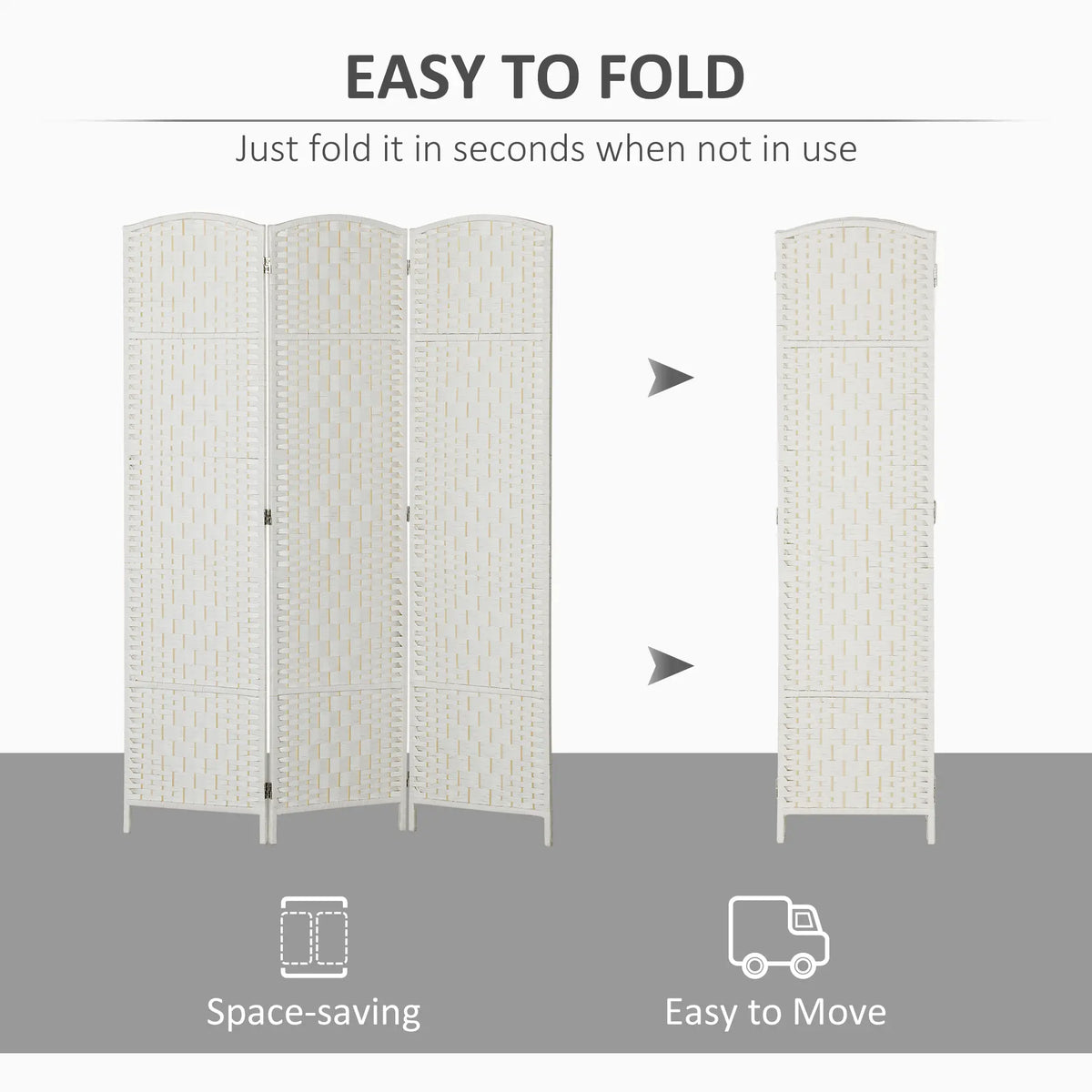 6ft Folding Room Divider, 3 Panel Wooden Partition, White Room Dividers at Gallery Canada