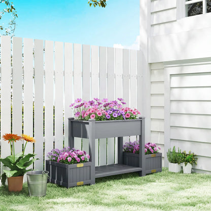 Wooden Raised Garden Bed, 2 Foldable Side Pots, Storage Shelf, Drainage Holes Elevated Garden Beds at Gallery Canada