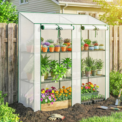 Portable Mini Greenhouse, 3 Tier Shelves, Reinforced PE Cover, 56.3"x18.1"x59.4", White Portable Greenhouses at Gallery Canada
