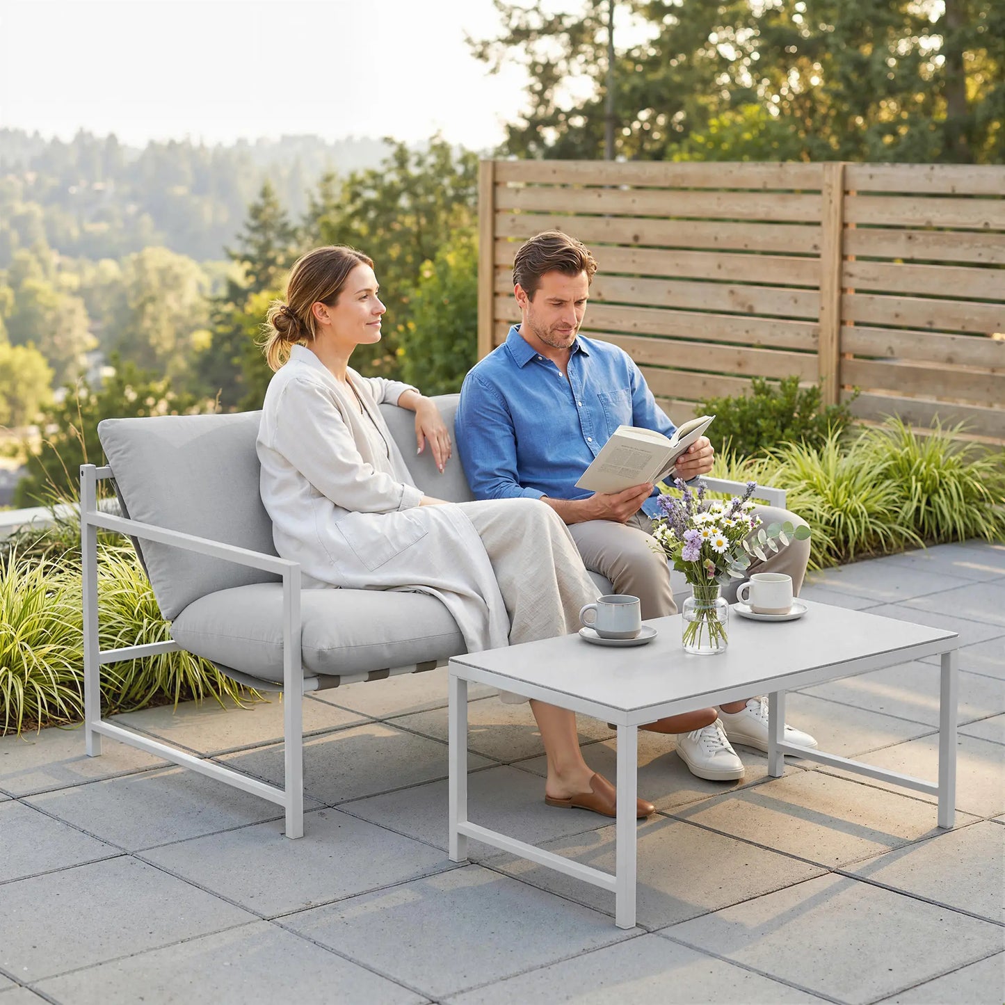 Patio Furniture Set, Loveseat Sofa With Coffee Table, Light Grey Patio Furniture Sets at Gallery Canada
