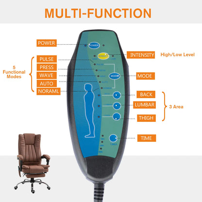Office Chair, Vibration Massage Recliner, Retractable Footrest, Brown Massage Chairs at Gallery Canada