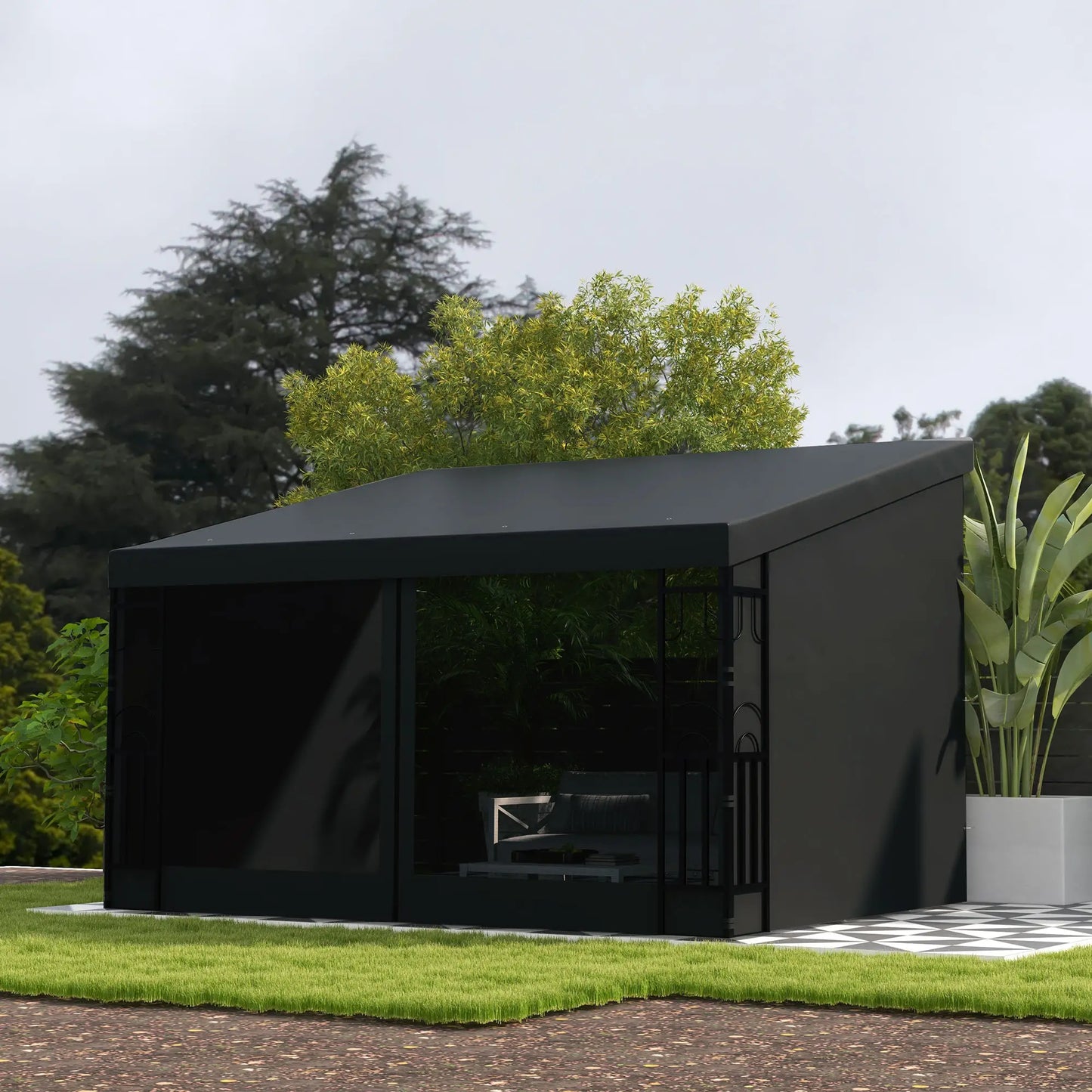 10' x 13' Wall Pergola, Outdoor Gazebo, UV Resistant, Dark Grey Pergolas at Gallery Canada