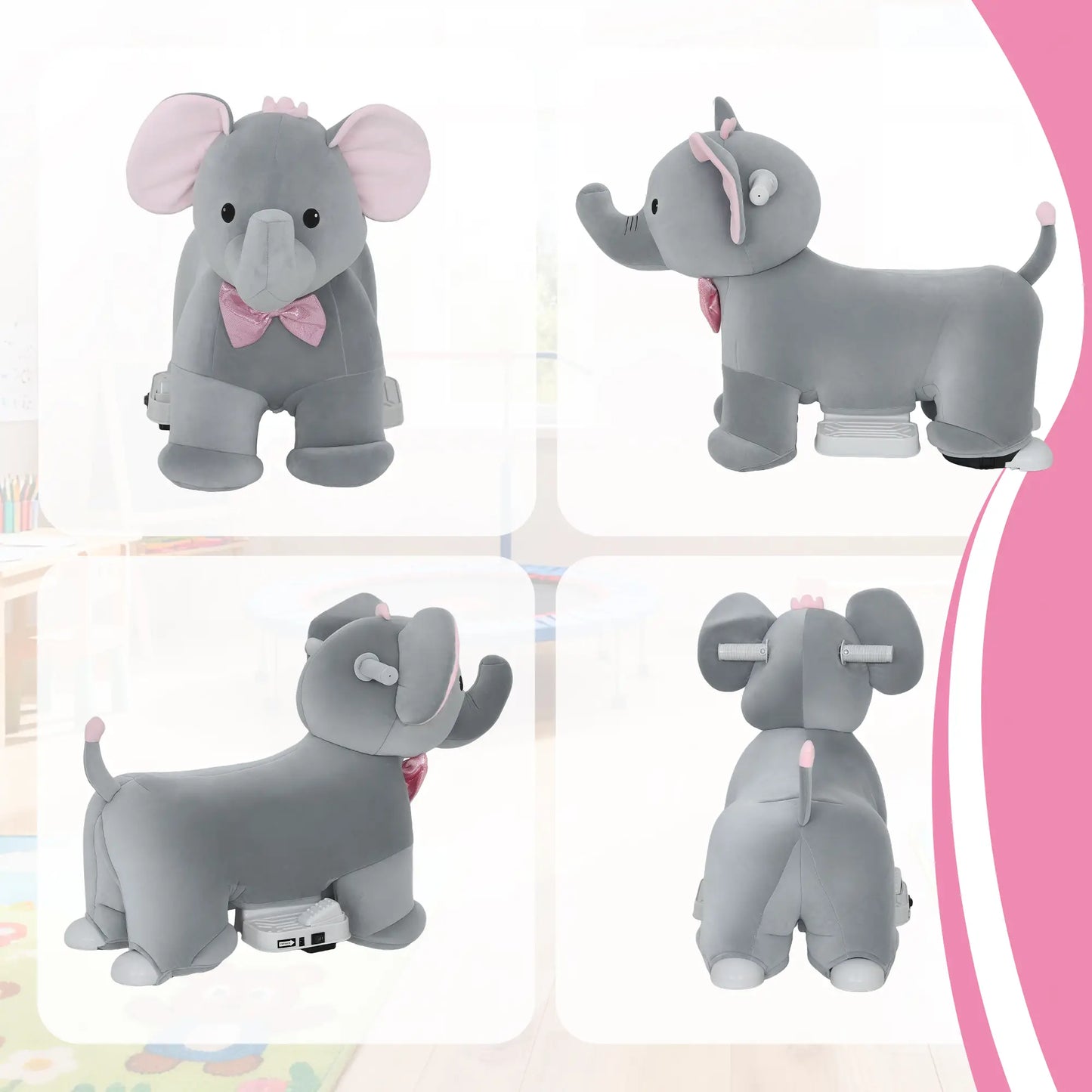 6V Kids Ride On Toy, Horse Elephant, Music, Soft Touch, Silent PU Wheels, For 1.5-5 Years Rocking Horses at Gallery Canada