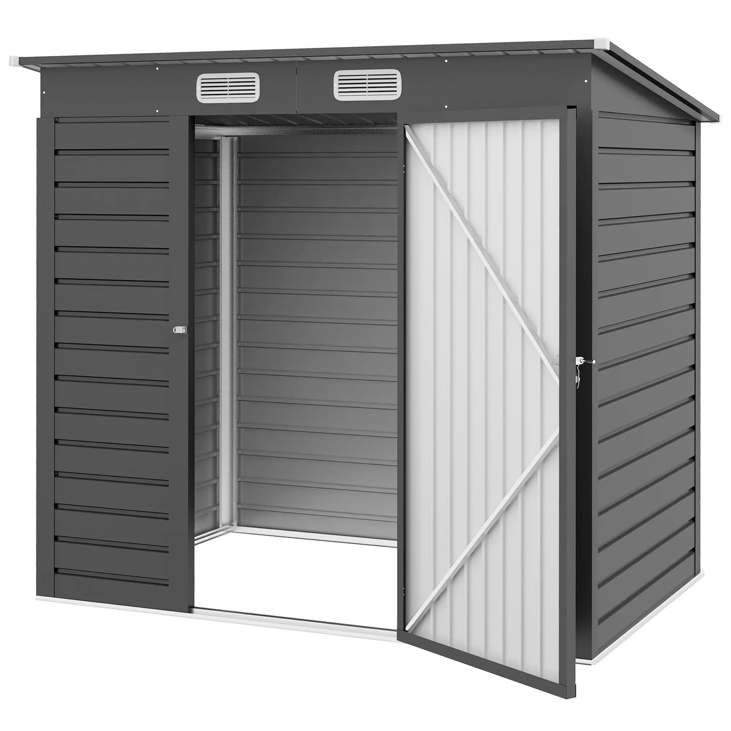 6 x 4FT Galvanized Metal Garden Shed, Double Doors, 2 Vents, Grey Sheds Grey at Gallery Canada