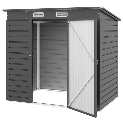 6 x 4FT Galvanized Metal Garden Shed, Double Doors, 2 Vents, Grey