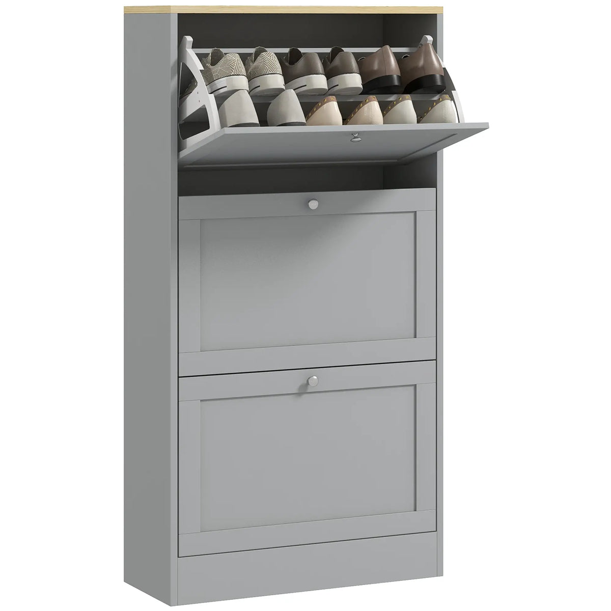 Modern Shoe Storage, 3 Flip Drawers, Adjustable Shelves, 18 Pairs, Grey Shoe Storage Cabinets & Racks Grey at Gallery Canada