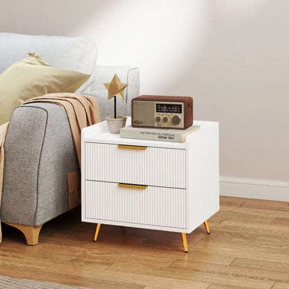 Bedside Table, Nightstand with 2 Drawers, Metal Legs, White Bedside Tables at Gallery Canada