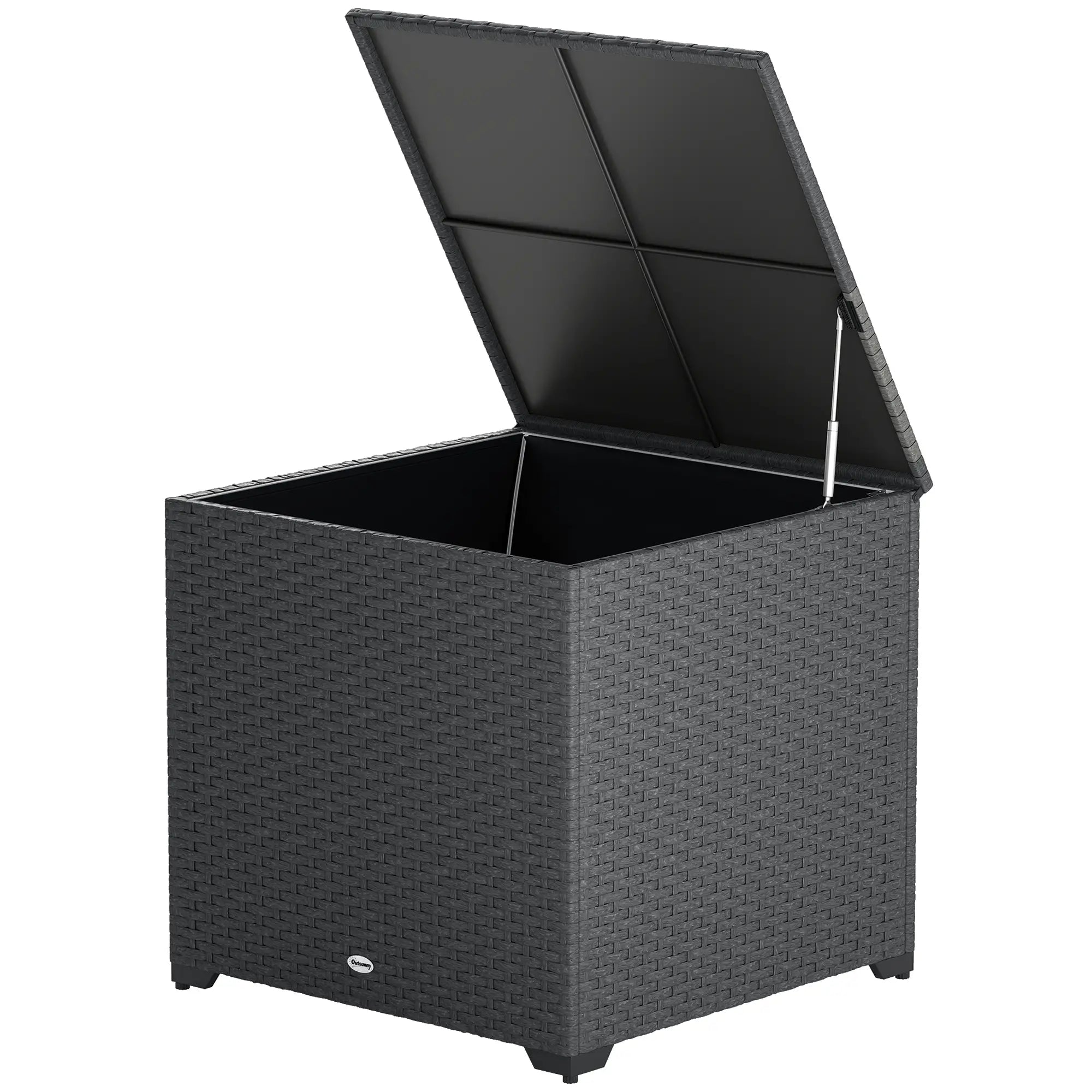 67 Gallon Rattan Deck Box, Waterproof Zippered Liner, Grey Patio Storage Boxes Grey at Gallery Canada