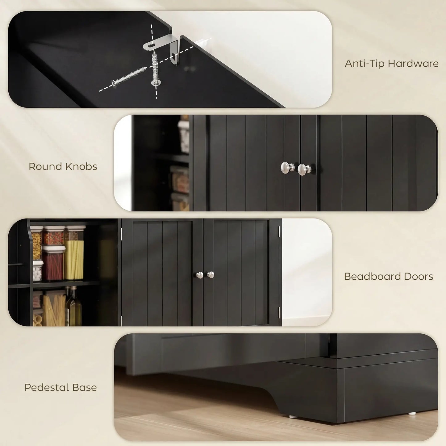 44" Modern Kitchen Cabinet with Drawer, Adjustable Shelves, Black Bar Cabinets at Gallery Canada