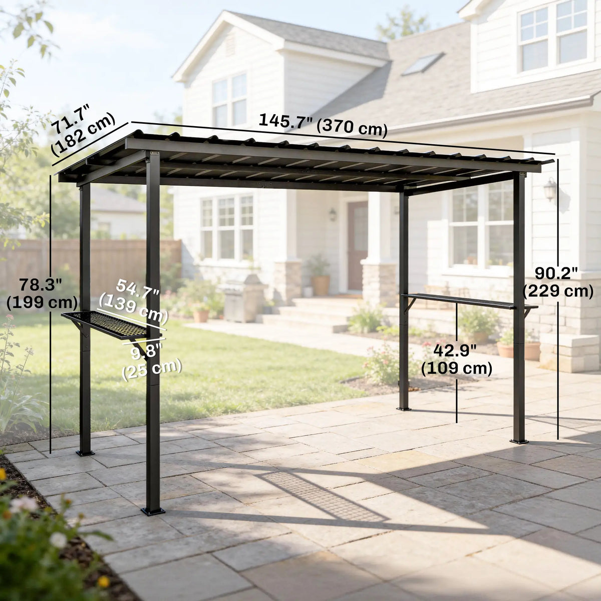 12' x 6' Hardtop Grill Gazebo, Metal Roof, 2 Side Shelves, Black BBQ Grill Gazebos at Gallery Canada