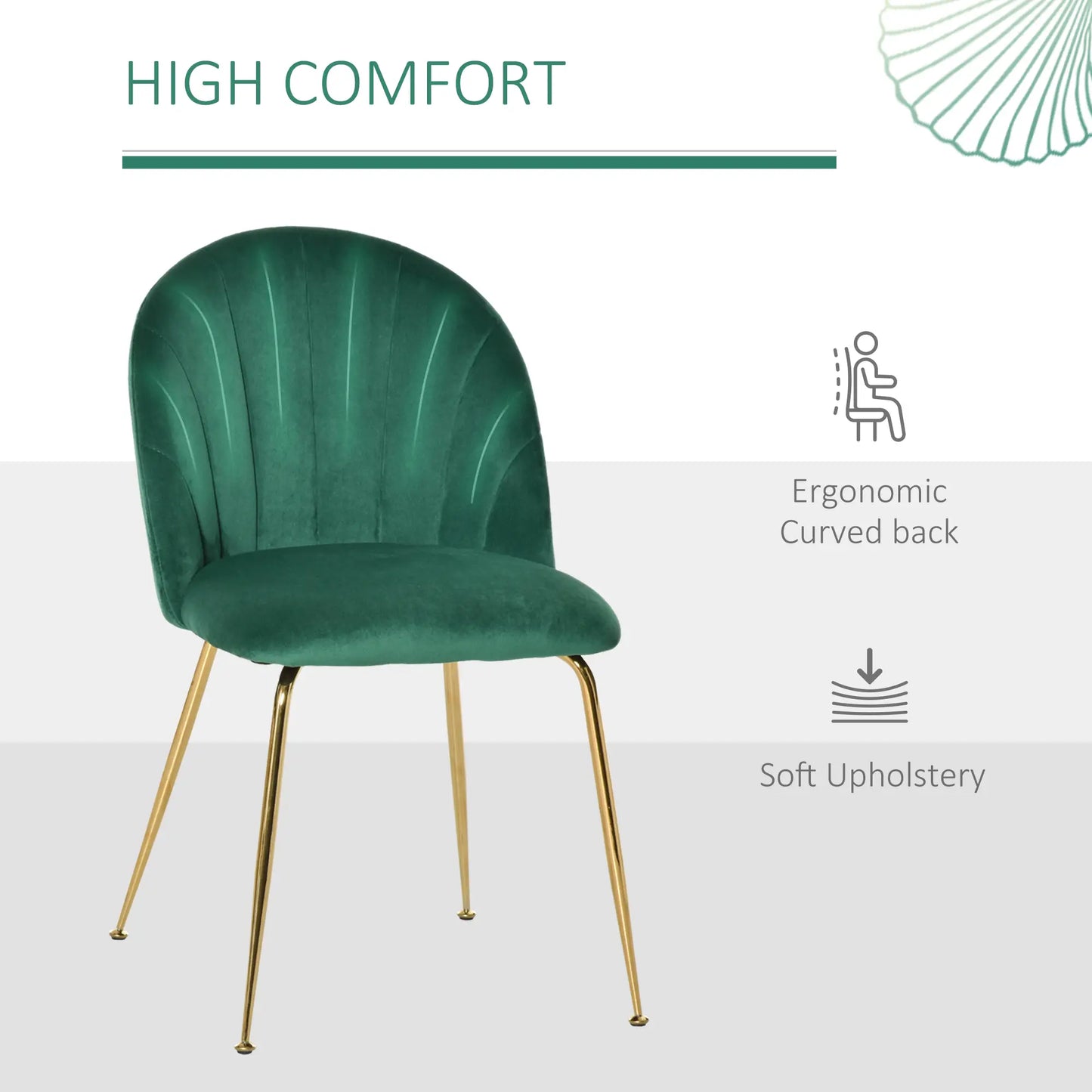 Modern Dining Chairs Set of 2, Upholstered, Gold Metal Legs, Green Bar Stools at Gallery Canada