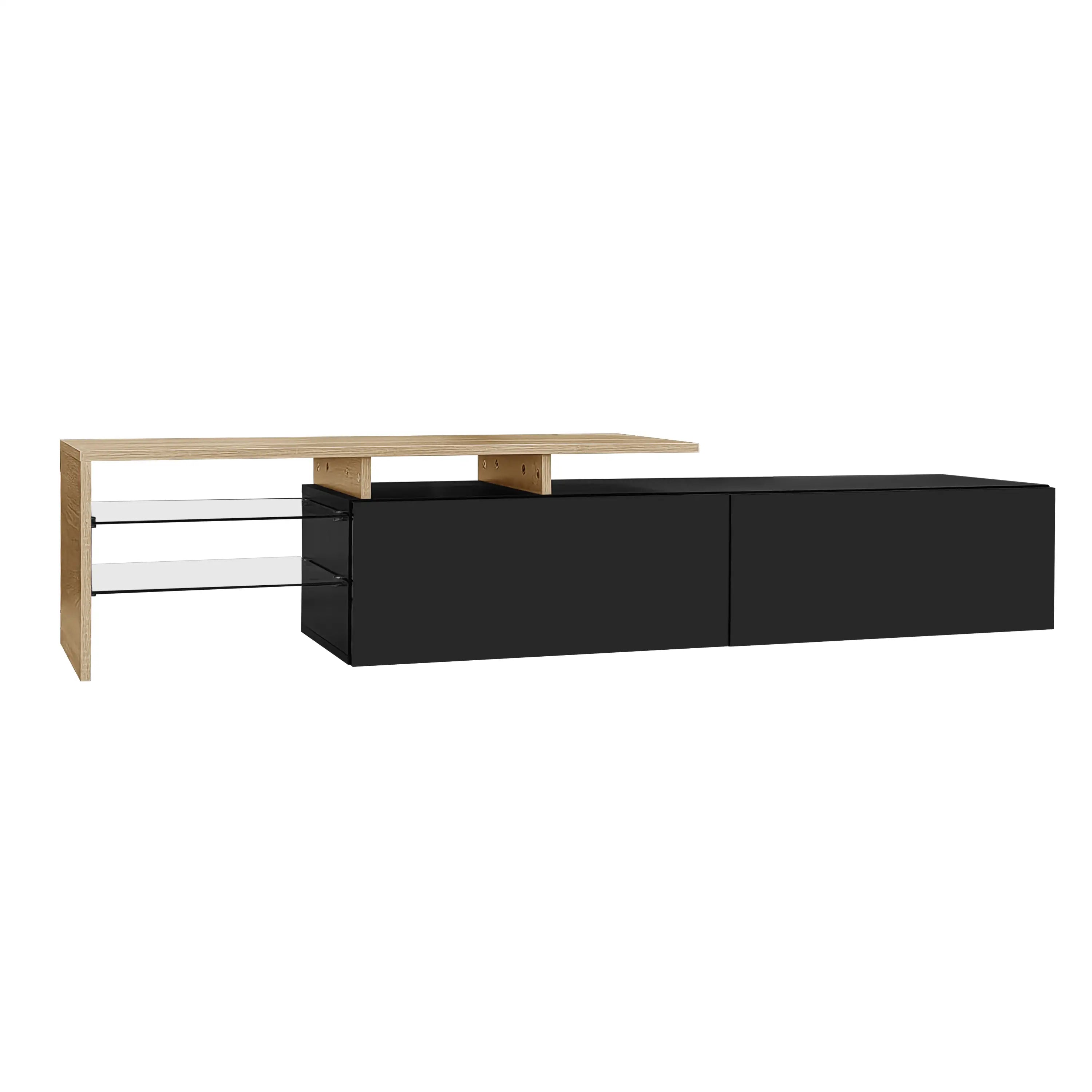 TV Cabinet With Glass Shelves, LED Lighting, 67