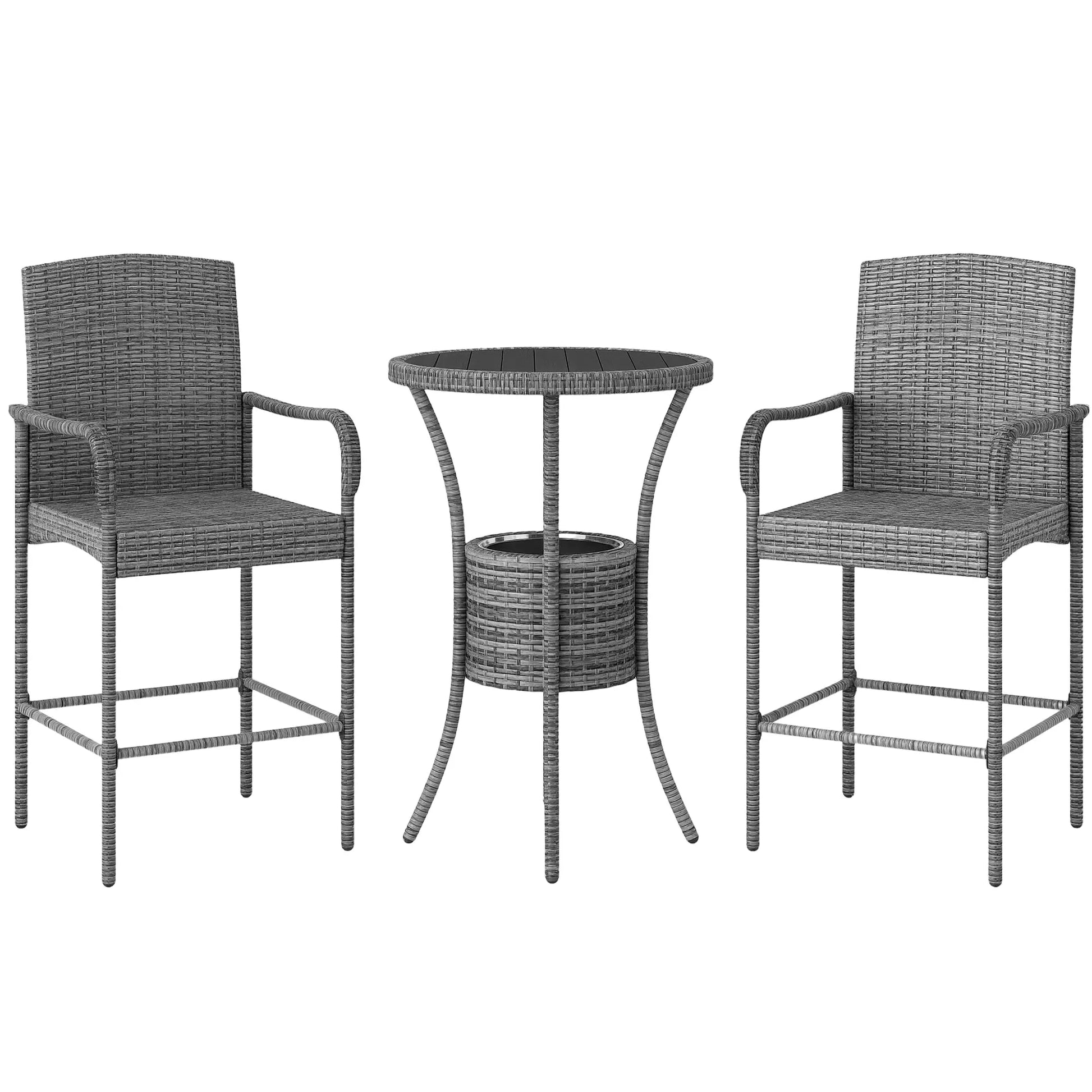 3-Piece Patio Bar Set, Rattan Bistro Table and Chairs, Mixed Grey Bistro Sets at Gallery Canada