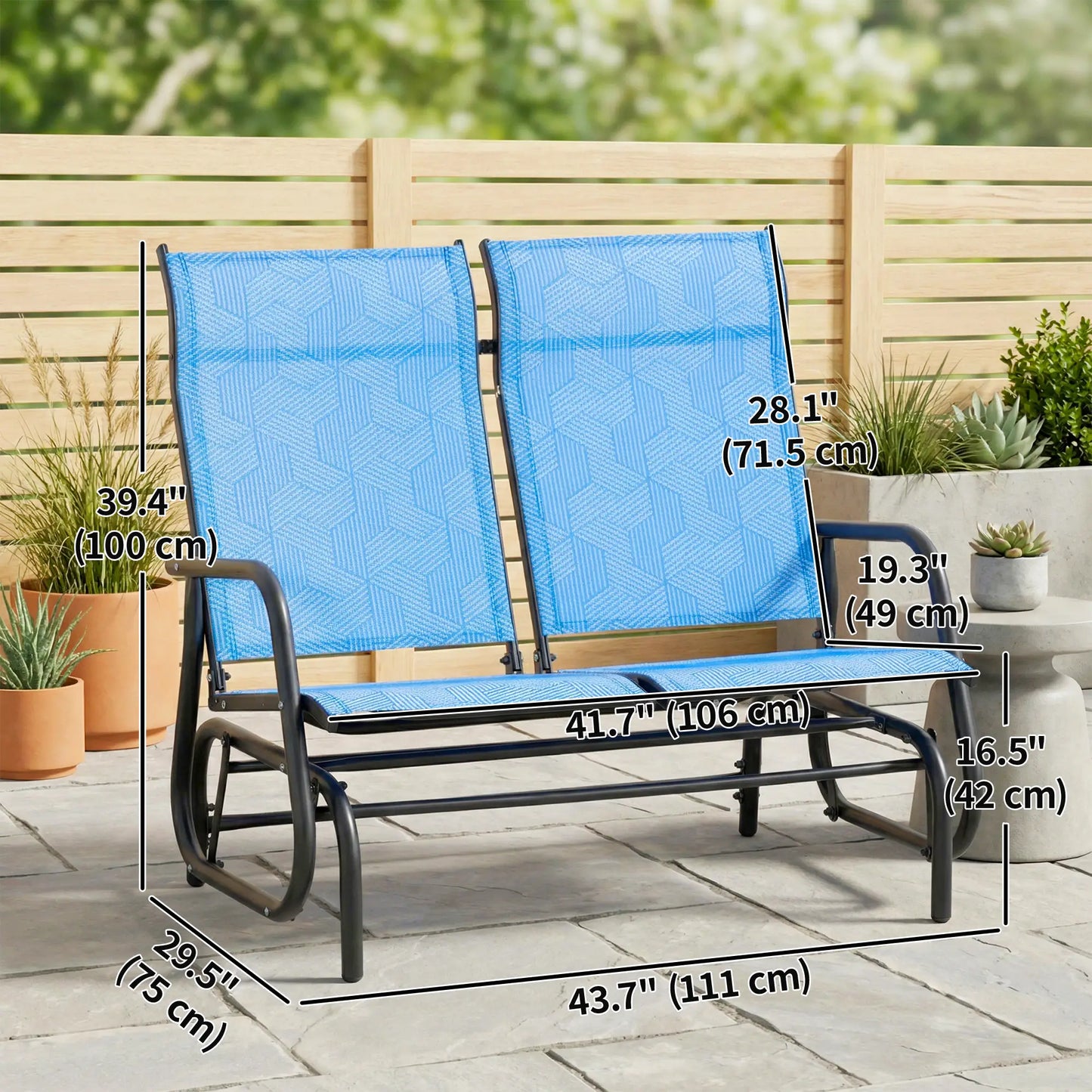 Outdoor Glider Bench, 2 Person Patio Glider, Blue Outdoor Gliders at Gallery Canada