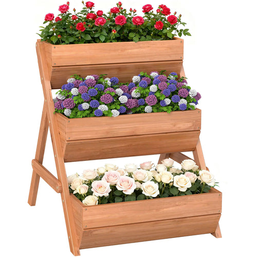 3 Tier Elevated Planter Box, Wooden Raised Garden Bed, 26