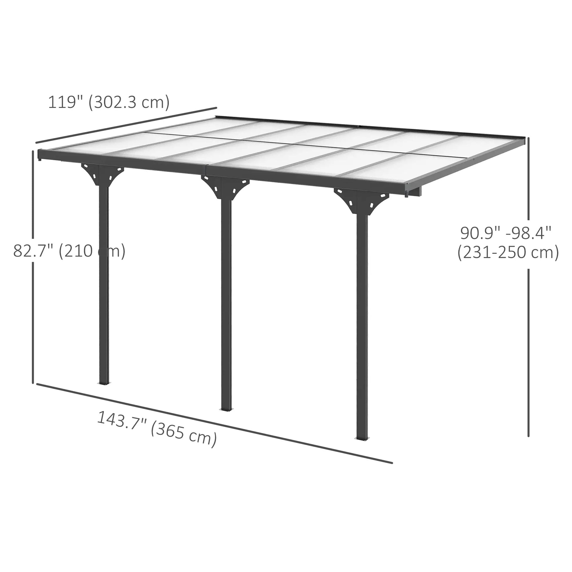 10' x 12' Outdoor Pergola, Polycarbonate Roof, Adjustable Height, Aluminum Frame, Grey Pergolas at Gallery Canada