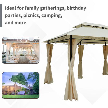 13' x 10' Soft-top Gazebo Patio Steel Canopy Portable Party Event with Double Canopy Roof, Curtains, Cream White Gazebos at Gallery Canada