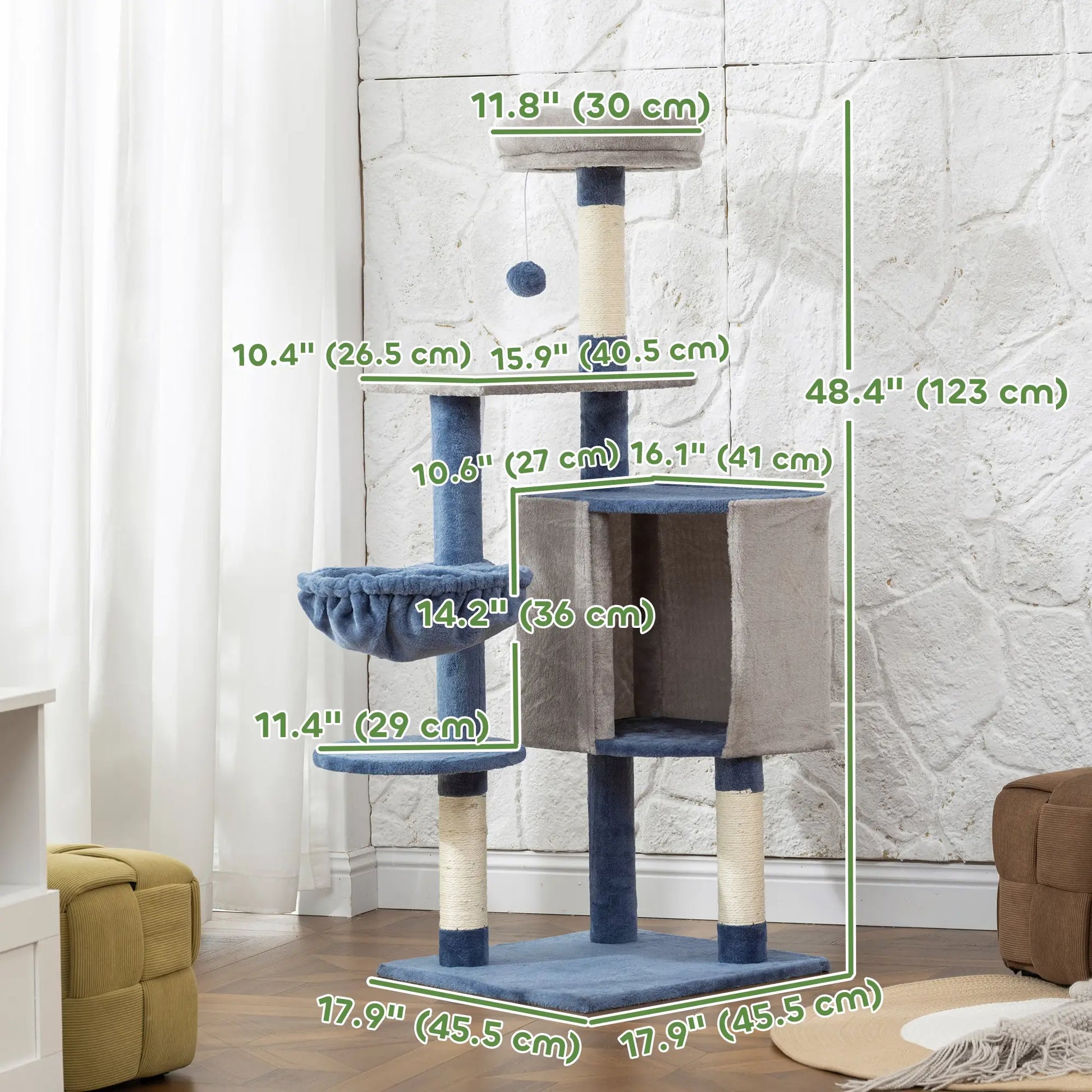 48" Cat Tree with Condo, Hammock, Perch, Scratching Posts, Blue and Grey Cat Trees at Gallery Canada