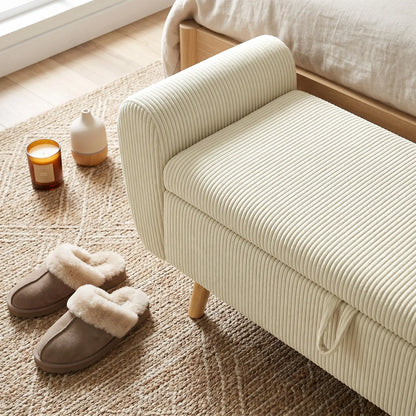 Corduroy Storage Ottoman Bench, 59", Beige