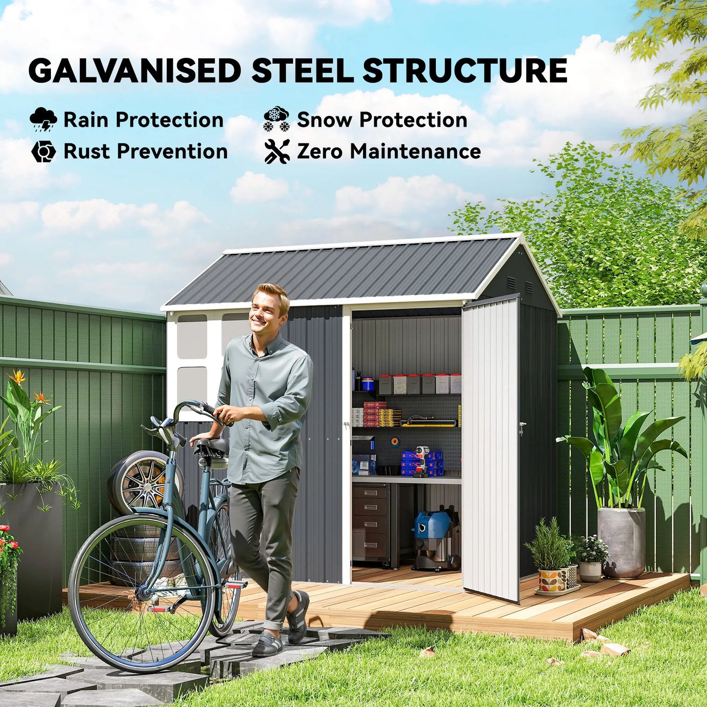 7' x 5.5' Metal Garden Shed, Outdoor Storage, Lockable Door, Dark Grey Sheds at Gallery Canada